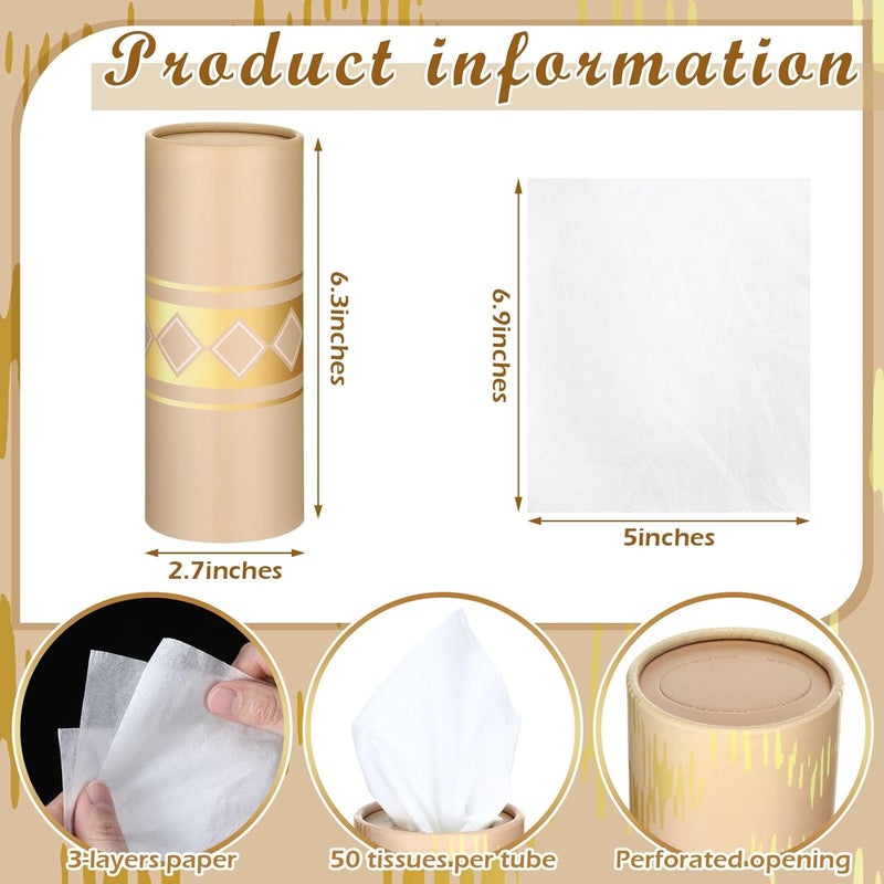 Fourluoo 12 Pack Car Tissue Cylinder Holder Bulk with 3 Ply Facial Tissues, Round Napkin Holders for Car Cup Holder Cylinder Travel Paper Tubes Bulk Round Napkin Boxes Packs(Modern Gold Line) - Image 3